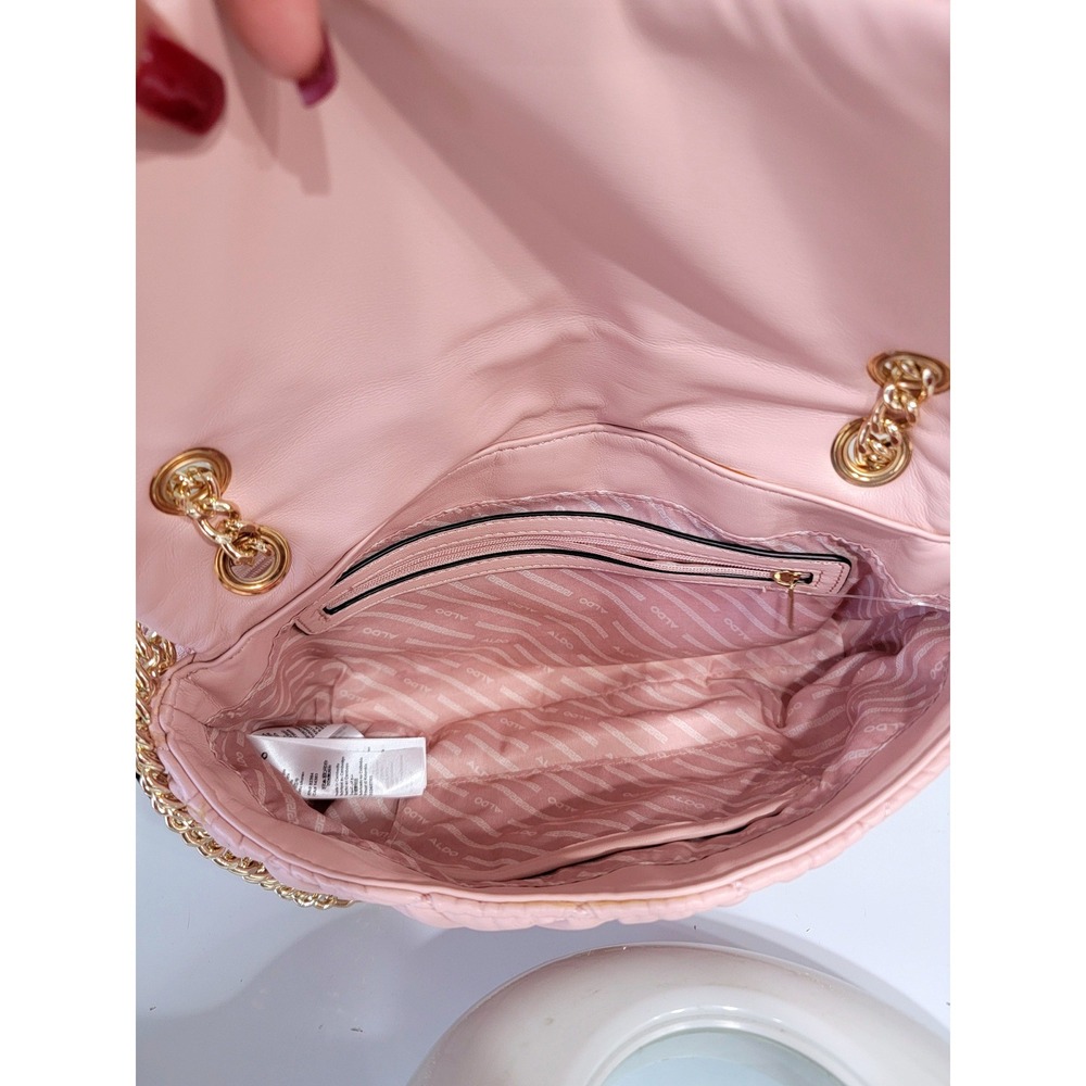 Aldo Womens Quilted Crossbody Bag Pink OS Gold Chain Star Charm Shoulder Purse - Picture 5 of 8